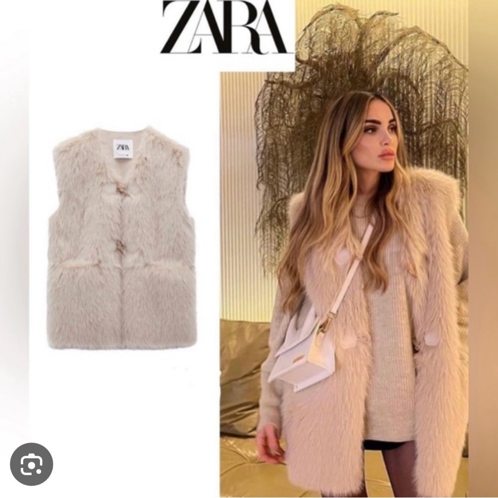 Zara Beige Faux Fur Vest with Toggle Closures